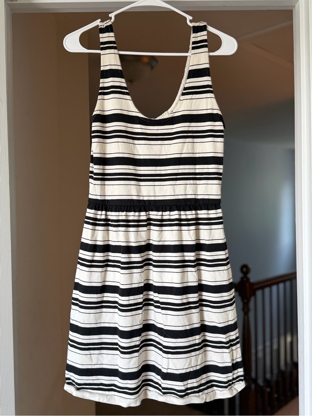 J.Crew Factory Striped Button Back Dress Small Black Cream Fit & Flare
